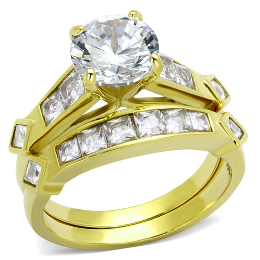 TK8X040 - IP Gold(Ion Plating) Stainless Steel Ring with AAA Grade CZ  in Clear-0