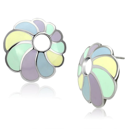 TK905 - High polished (no plating) Stainless Steel Earrings with Epoxy  in Multi Color-0