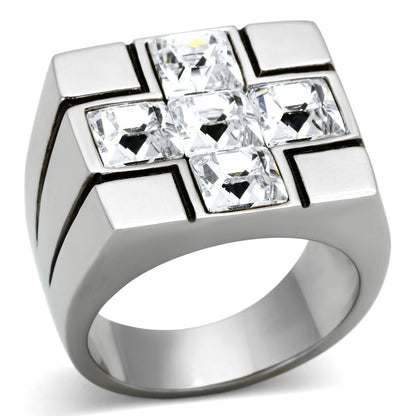 TK919 - High polished (no plating) Stainless Steel Ring with Top Grade Crystal  in Clear-0