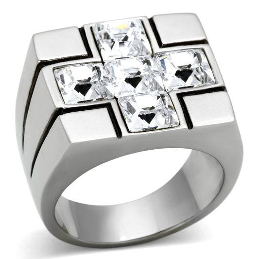 TK919 - High polished (no plating) Stainless Steel Ring with Top Grade Crystal  in Clear-0