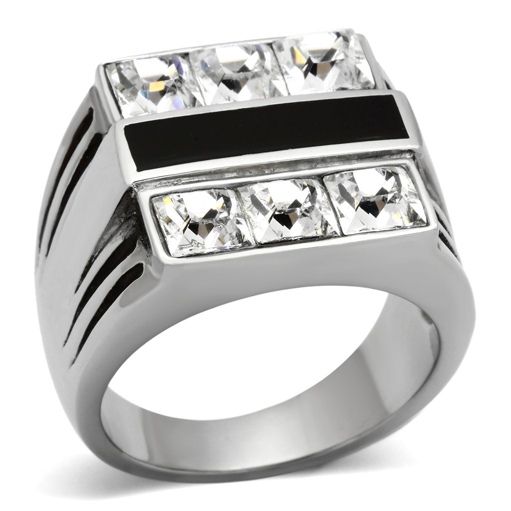 TK920 - High polished (no plating) Stainless Steel Ring with Top Grade Crystal  in Clear-0