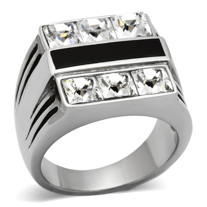 TK920 - High polished (no plating) Stainless Steel Ring with Top Grade Crystal  in Clear-0