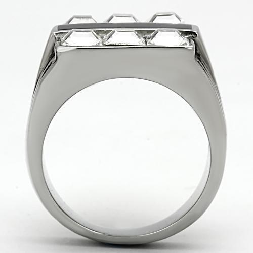 TK920 - High polished (no plating) Stainless Steel Ring with Top Grade Crystal  in Clear-2
