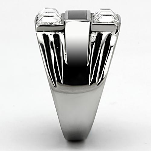 TK920 - High polished (no plating) Stainless Steel Ring with Top Grade Crystal  in Clear-3