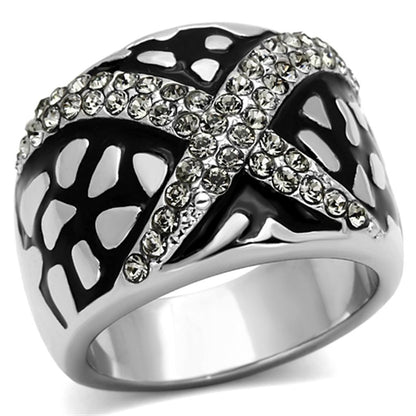 TK921 - High polished (no plating) Stainless Steel Ring with Top Grade Crystal  in Black Diamond-0