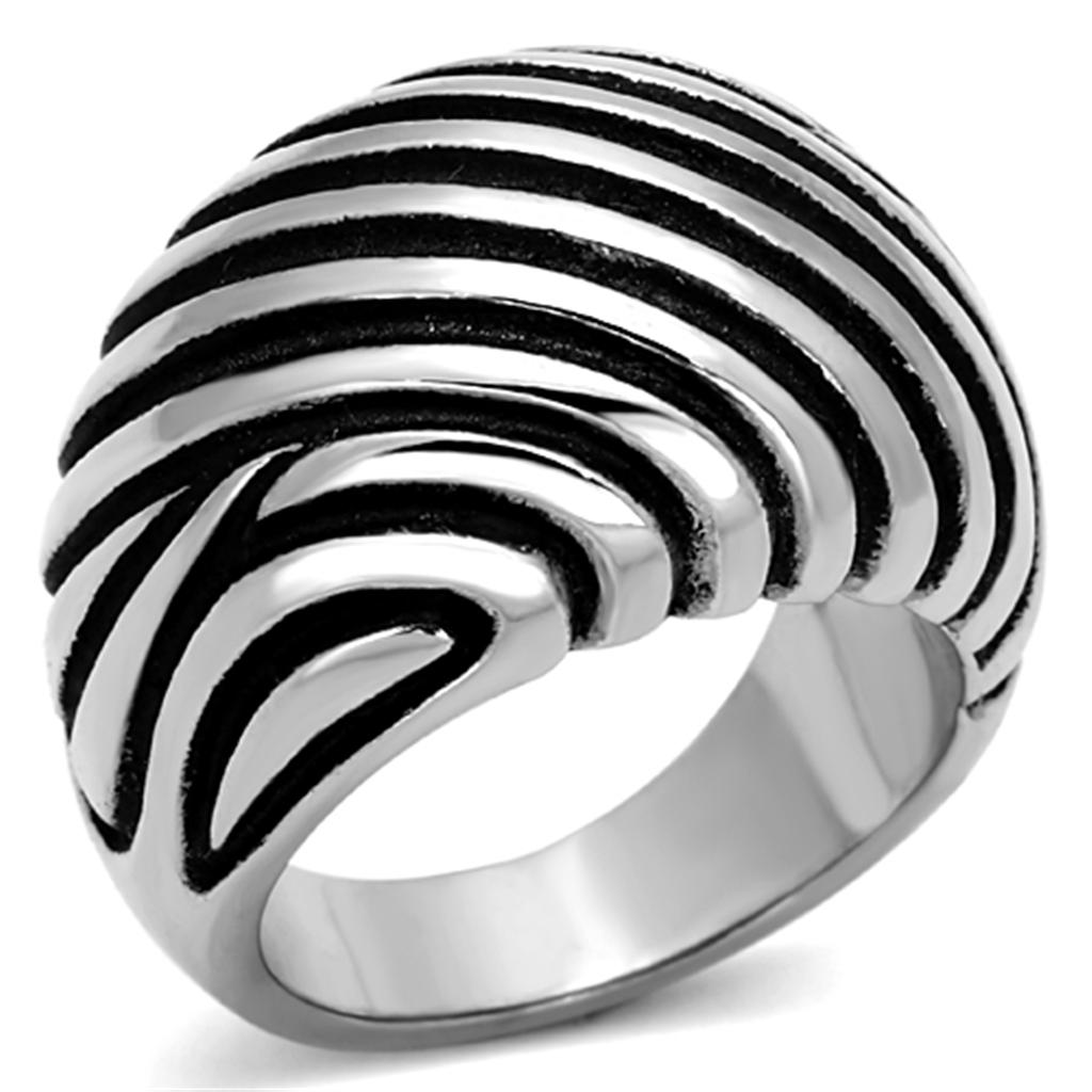 TK929 - High polished (no plating) Stainless Steel Ring with Epoxy  in Jet-0