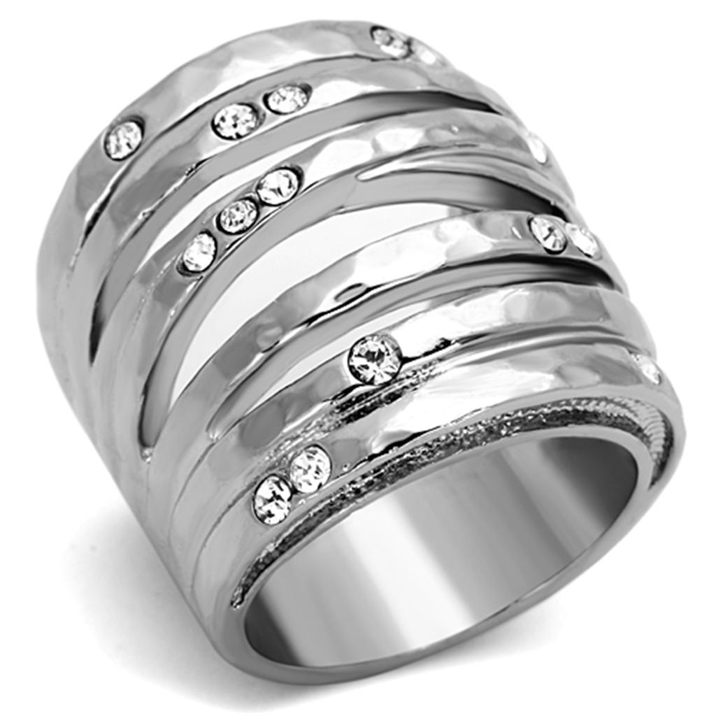 TK937 - High polished (no plating) Stainless Steel Ring with Top Grade Crystal  in Clear-0