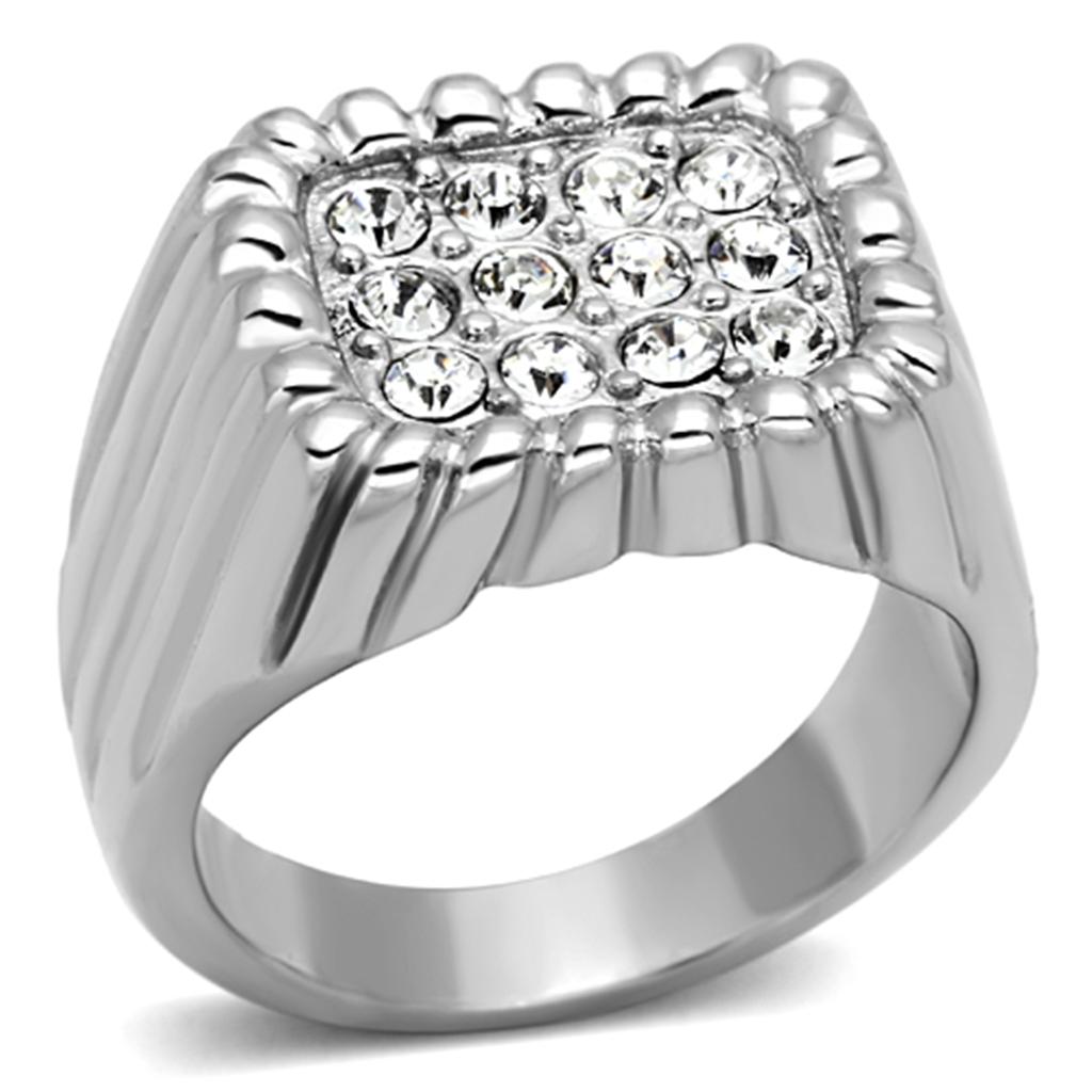 TK940 - High polished (no plating) Stainless Steel Ring with Top Grade Crystal  in Clear-0