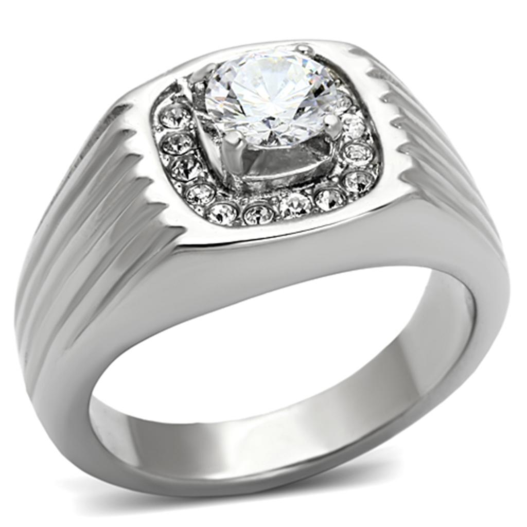TK943 - High polished (no plating) Stainless Steel Ring with AAA Grade CZ  in Clear-0