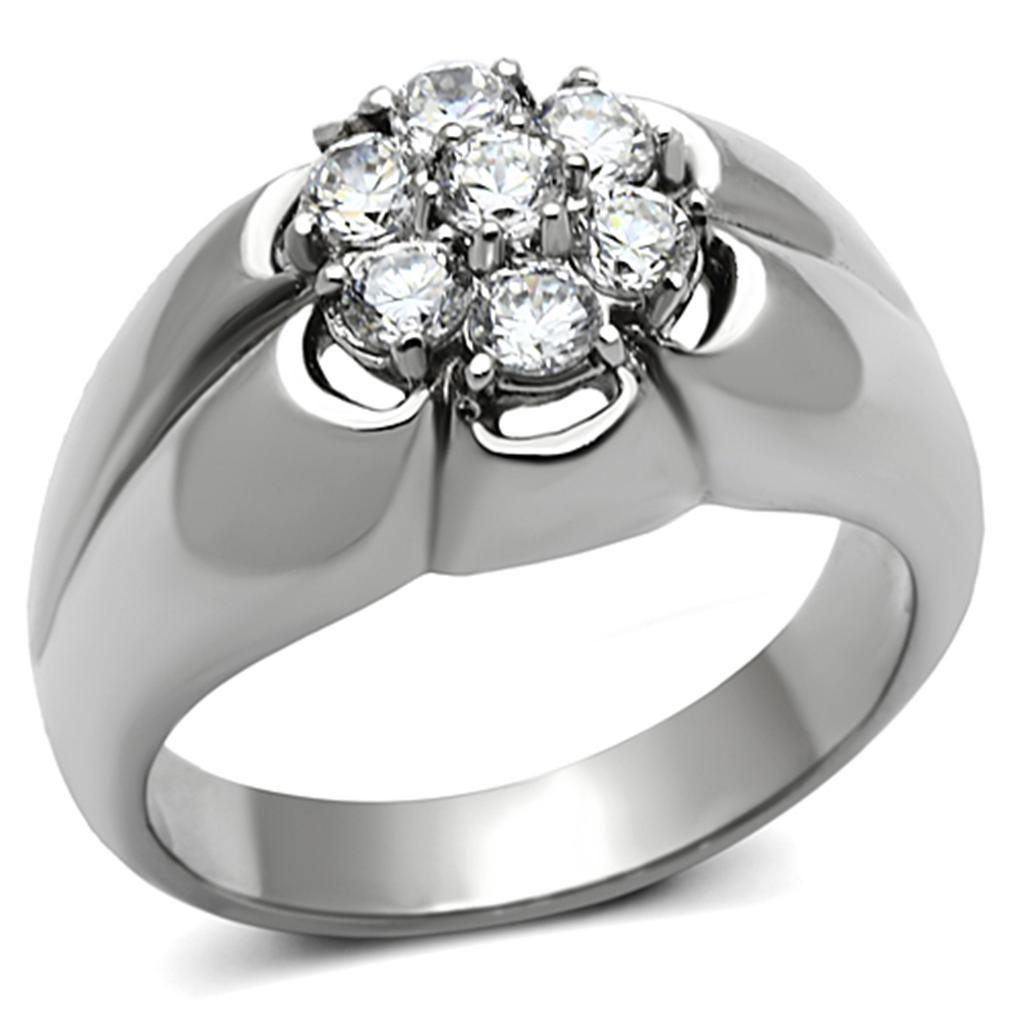 TK944 - High polished (no plating) Stainless Steel Ring with AAA Grade CZ  in Clear-0