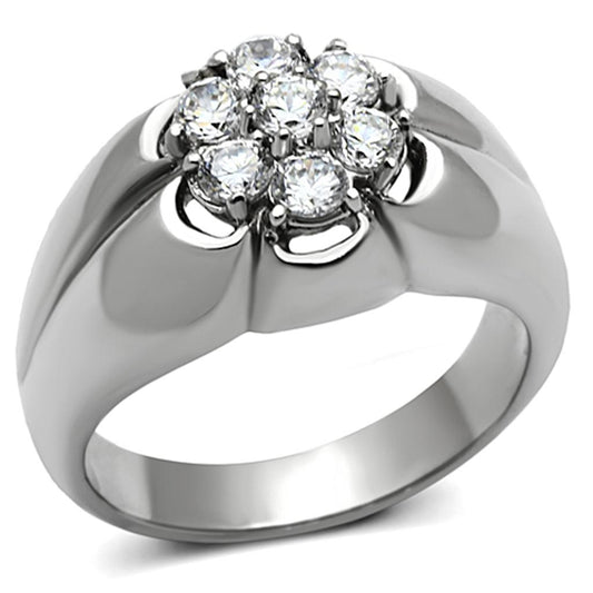 TK944 - High polished (no plating) Stainless Steel Ring with AAA Grade CZ  in Clear-0