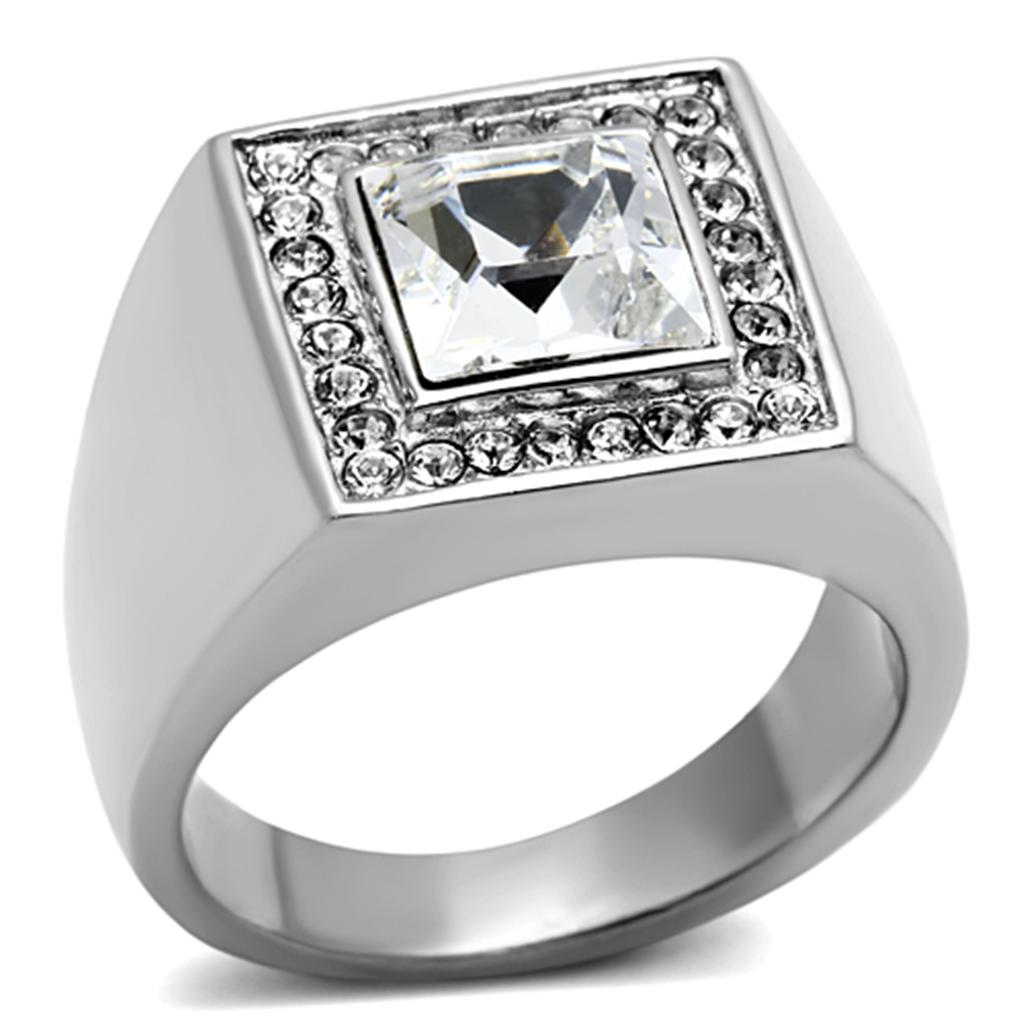 TK945 - High polished (no plating) Stainless Steel Ring with Top Grade Crystal  in Clear-0