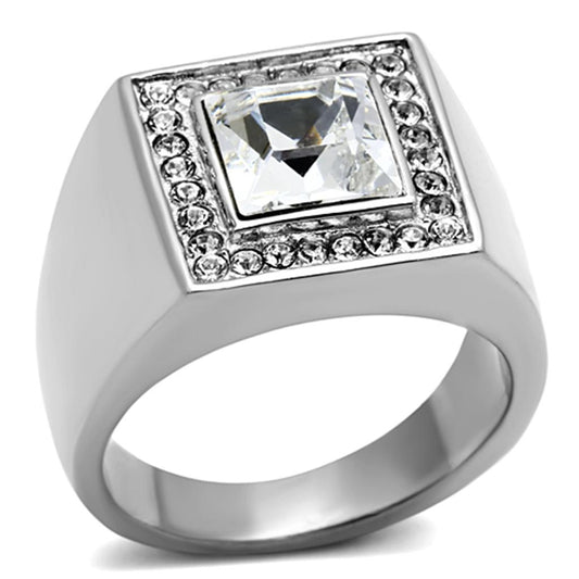 TK945 - High polished (no plating) Stainless Steel Ring with Top Grade Crystal  in Clear-0