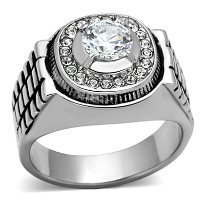 TK948 - High polished (no plating) Stainless Steel Ring with AAA Grade CZ  in Clear-0