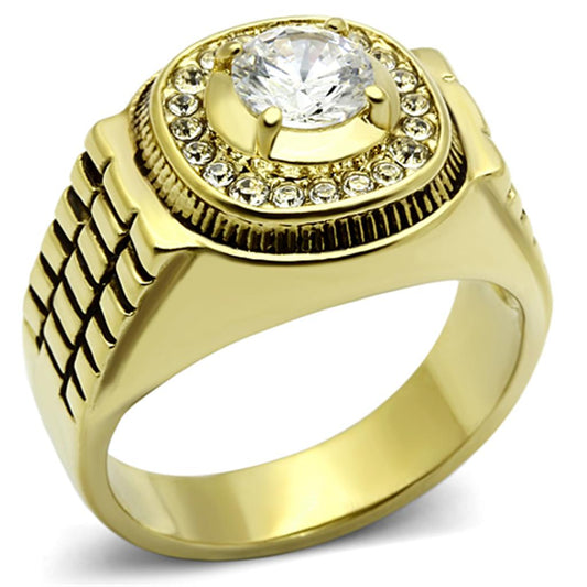 TK948G - IP Gold(Ion Plating) Stainless Steel Ring with AAA Grade CZ  in Clear-0