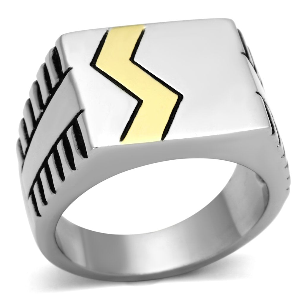 TK950 - Two-Tone IP Gold (Ion Plating) Stainless Steel Ring with Epoxy  in Jet-0