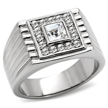 TK95312 - High polished (no plating) Stainless Steel Ring with Top Grade Crystal  in Clear-0