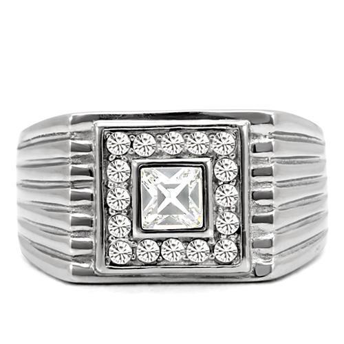 TK95312 - High polished (no plating) Stainless Steel Ring with Top Grade Crystal  in Clear-2