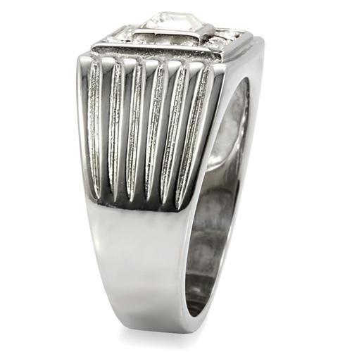 TK95312 - High polished (no plating) Stainless Steel Ring with Top Grade Crystal  in Clear-4