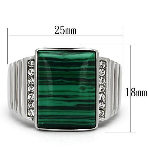 TK953 - High polished (no plating) Stainless Steel Ring with Synthetic MALACHITE in Emerald-1