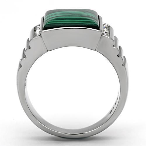 TK953 - High polished (no plating) Stainless Steel Ring with Synthetic MALACHITE in Emerald-2