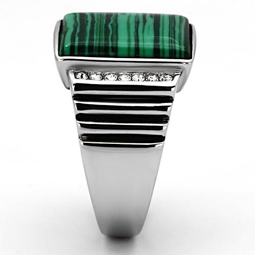 TK953 - High polished (no plating) Stainless Steel Ring with Synthetic MALACHITE in Emerald-3