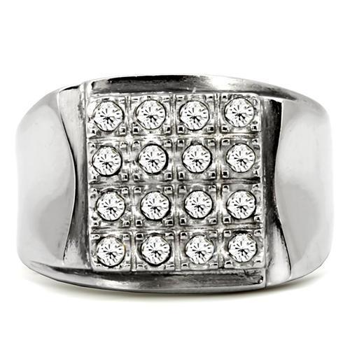 TK95409 - High polished (no plating) Stainless Steel Ring with Top Grade Crystal  in Clear-2