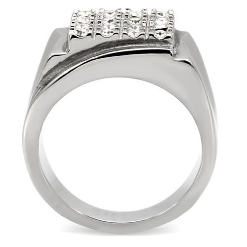 TK95409 - High polished (no plating) Stainless Steel Ring with Top Grade Crystal  in Clear-3