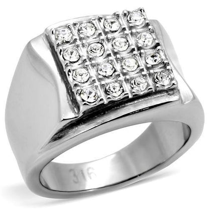TK95409 - High polished (no plating) Stainless Steel Ring with Top Grade Crystal  in Clear-0