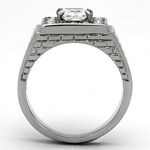 TK955 - High polished (no plating) Stainless Steel Ring with AAA Grade CZ  in Clear-2