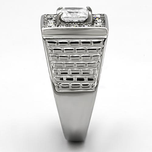 TK955 - High polished (no plating) Stainless Steel Ring with AAA Grade CZ  in Clear-3