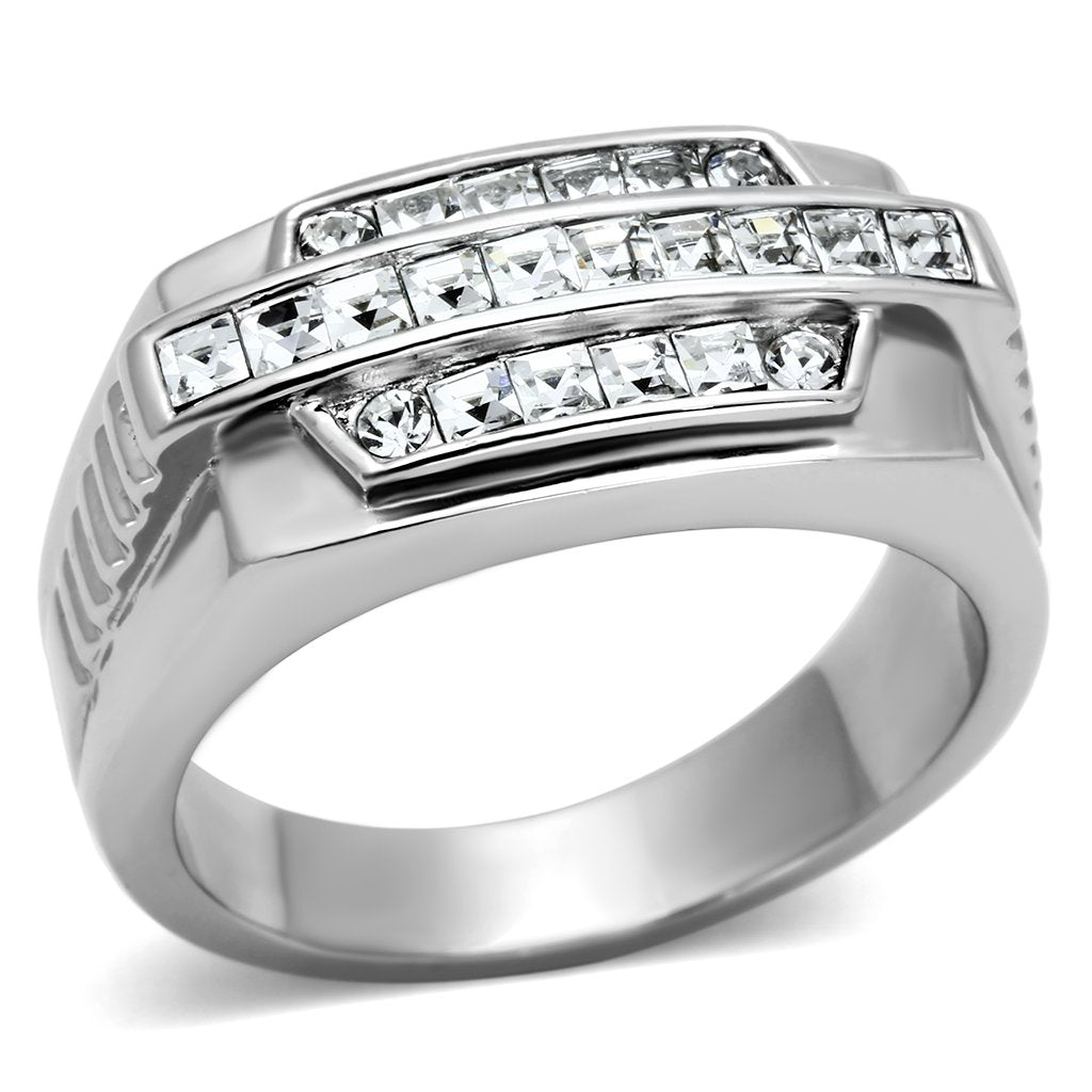 TK956 - High polished (no plating) Stainless Steel Ring with Top Grade Crystal  in Clear-0