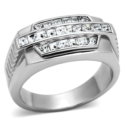 TK956 - High polished (no plating) Stainless Steel Ring with Top Grade Crystal  in Clear-0