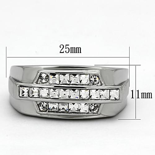 TK956 - High polished (no plating) Stainless Steel Ring with Top Grade Crystal  in Clear-1
