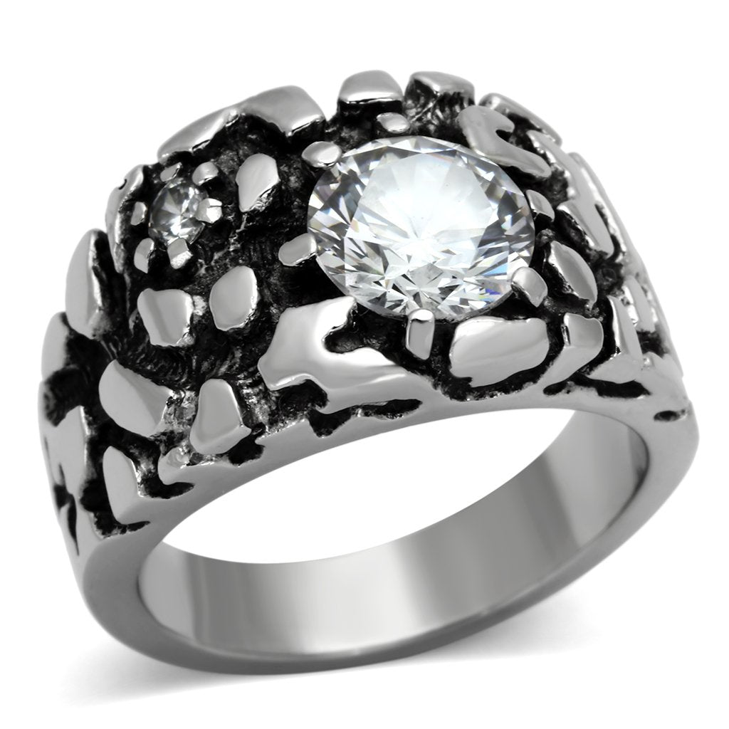 TK958 - High polished (no plating) Stainless Steel Ring with AAA Grade CZ  in Clear-0