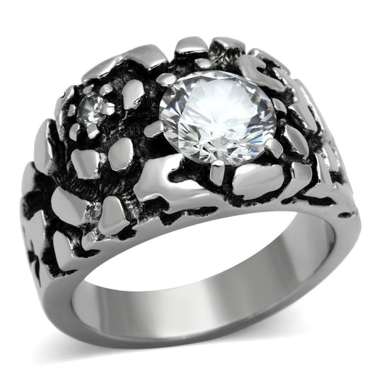 TK958 - High polished (no plating) Stainless Steel Ring with AAA Grade CZ  in Clear-0
