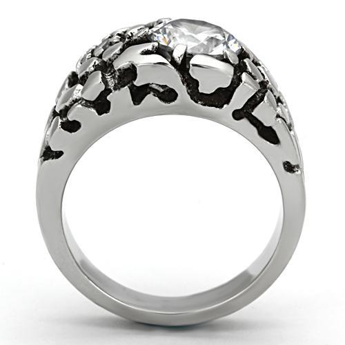 TK958 - High polished (no plating) Stainless Steel Ring with AAA Grade CZ  in Clear-2