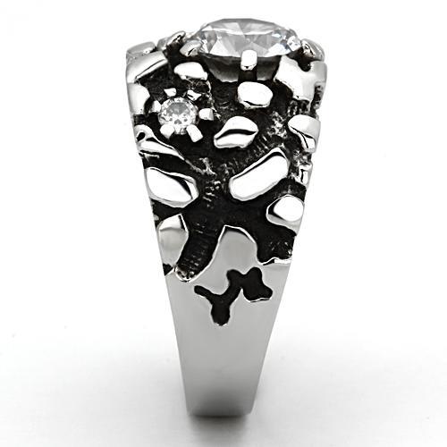 TK958 - High polished (no plating) Stainless Steel Ring with AAA Grade CZ  in Clear-3