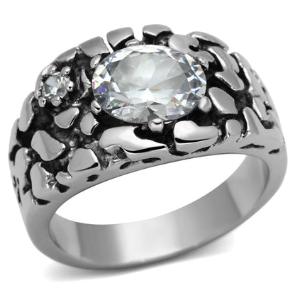 TK959 - High polished (no plating) Stainless Steel Ring with AAA Grade CZ  in Clear-0