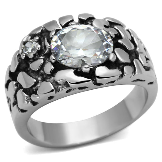 TK959 - High polished (no plating) Stainless Steel Ring with AAA Grade CZ  in Clear-0