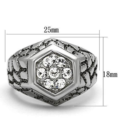 TK960 - High polished (no plating) Stainless Steel Ring with Top Grade Crystal  in Clear-1