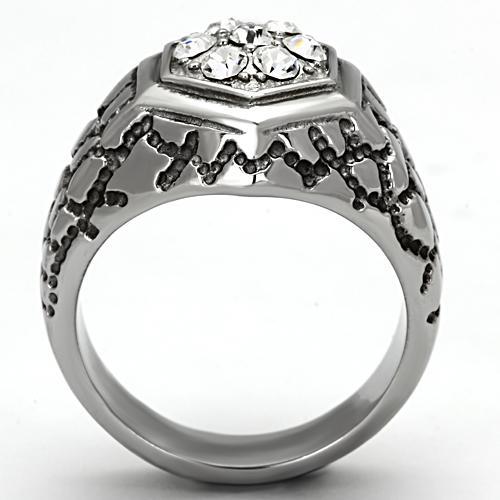TK960 - High polished (no plating) Stainless Steel Ring with Top Grade Crystal  in Clear-2