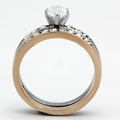 TK965 - Two-Tone IP Rose Gold Stainless Steel Ring with AAA Grade CZ  in Clear-2