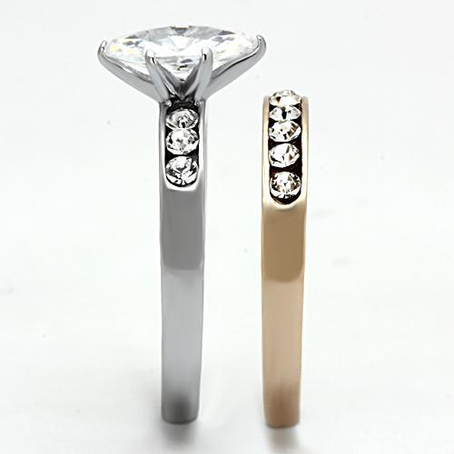 TK965 - Two-Tone IP Rose Gold Stainless Steel Ring with AAA Grade CZ  in Clear-3