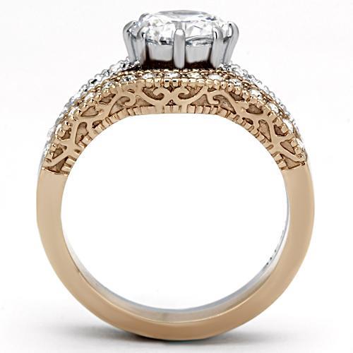 TK966 - Two-Tone IP Rose Gold Stainless Steel Ring with AAA Grade CZ  in Clear-2