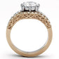 TK966 - Two-Tone IP Rose Gold Stainless Steel Ring with AAA Grade CZ  in Clear-2