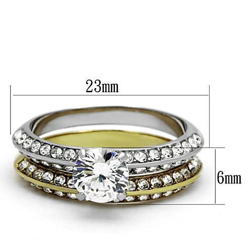 TK967 - Two-Tone IP Gold (Ion Plating) Stainless Steel Ring with AAA Grade CZ  in Clear-1