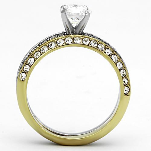 TK967 - Two-Tone IP Gold (Ion Plating) Stainless Steel Ring with AAA Grade CZ  in Clear-2