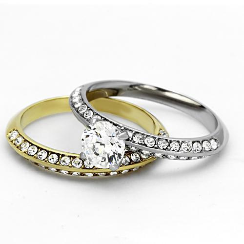 TK967 - Two-Tone IP Gold (Ion Plating) Stainless Steel Ring with AAA Grade CZ  in Clear-4