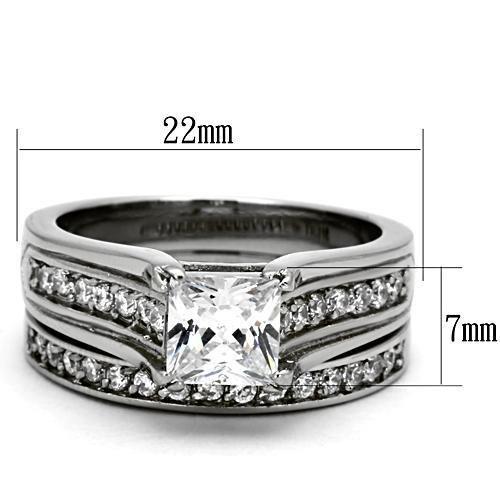 TK969 - High polished (no plating) Stainless Steel Ring with AAA Grade CZ  in Clear-1